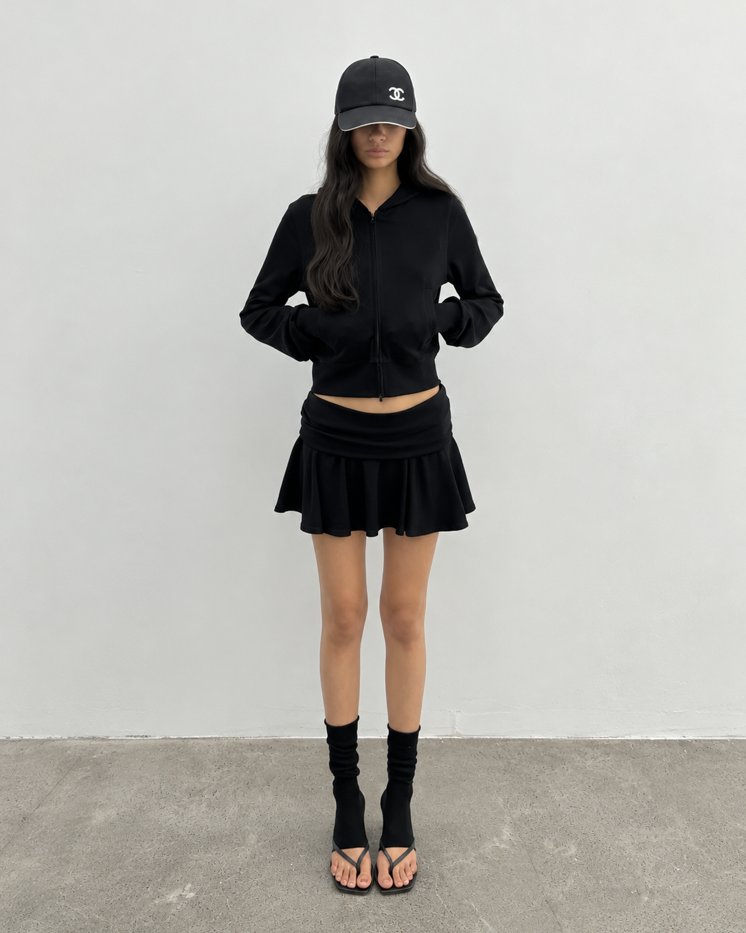 Off-Duty Three-Piece Set — Zip Hoodie, Mini Skirt & Foldover Pants