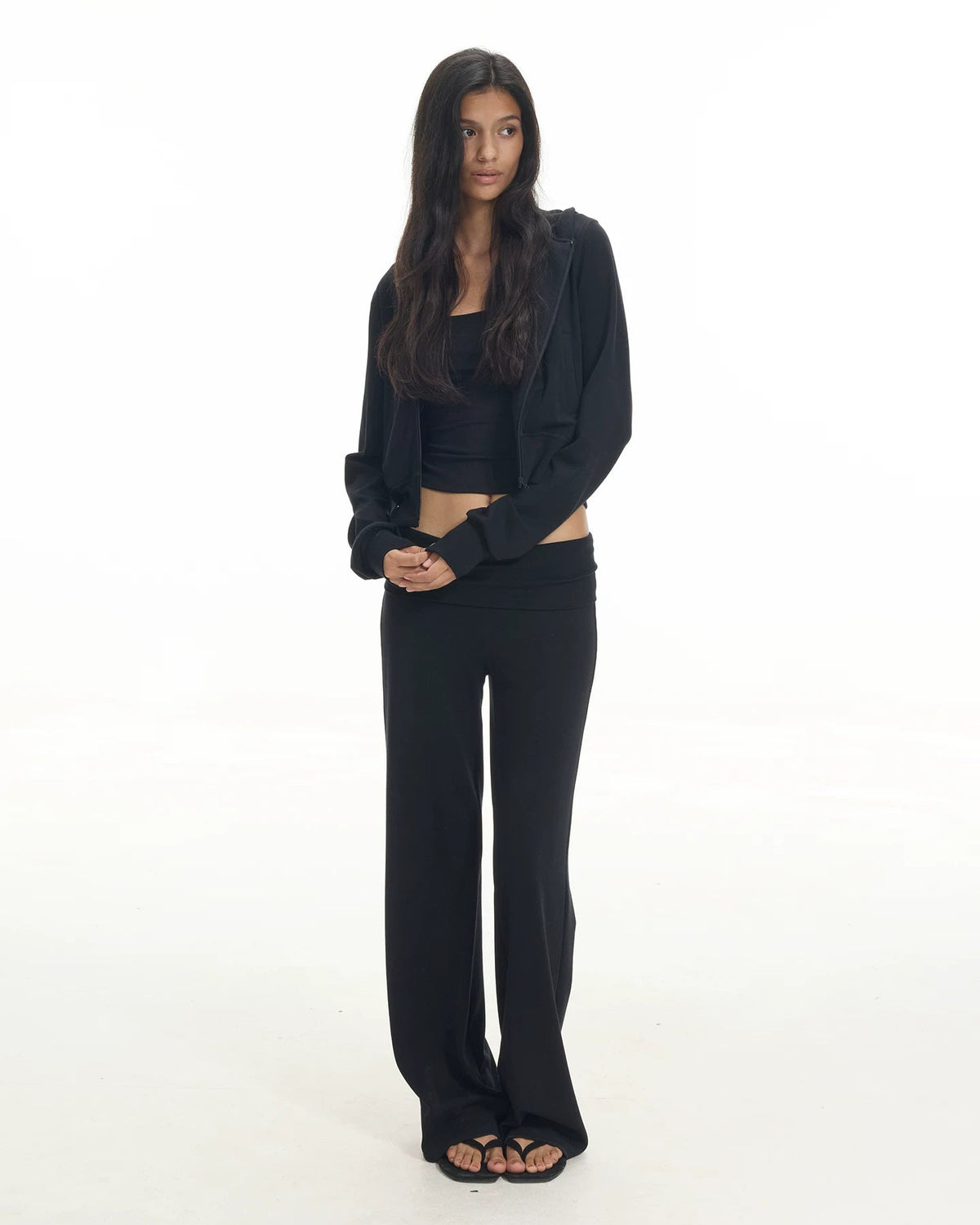 Off-Duty Three-Piece Set — Zip Hoodie, Mini Skirt & Foldover Pants