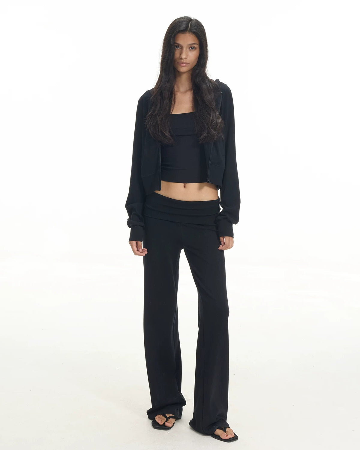 Off-Duty Three-Piece Set — Zip Hoodie, Mini Skirt & Foldover Pants