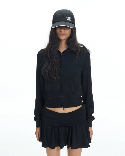 Off-Duty Three-Piece Set — Zip Hoodie, Mini Skirt & Foldover Pants