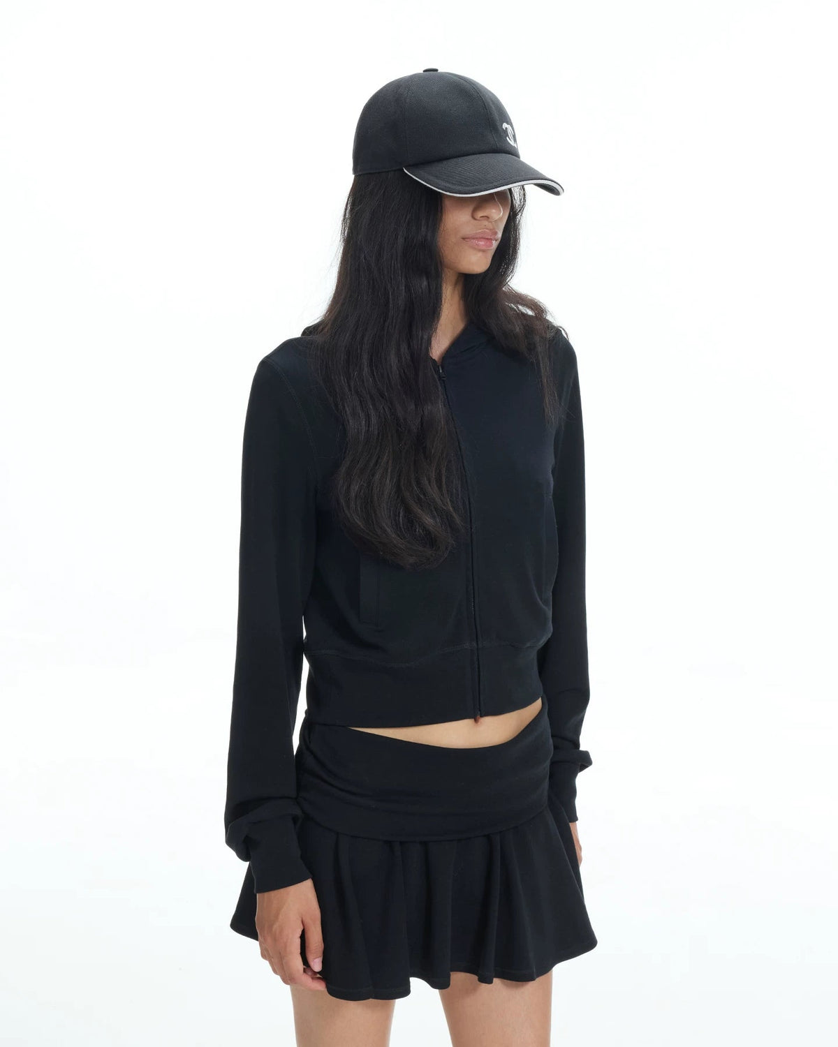 Off-Duty Three-Piece Set — Zip Hoodie, Mini Skirt & Foldover Pants