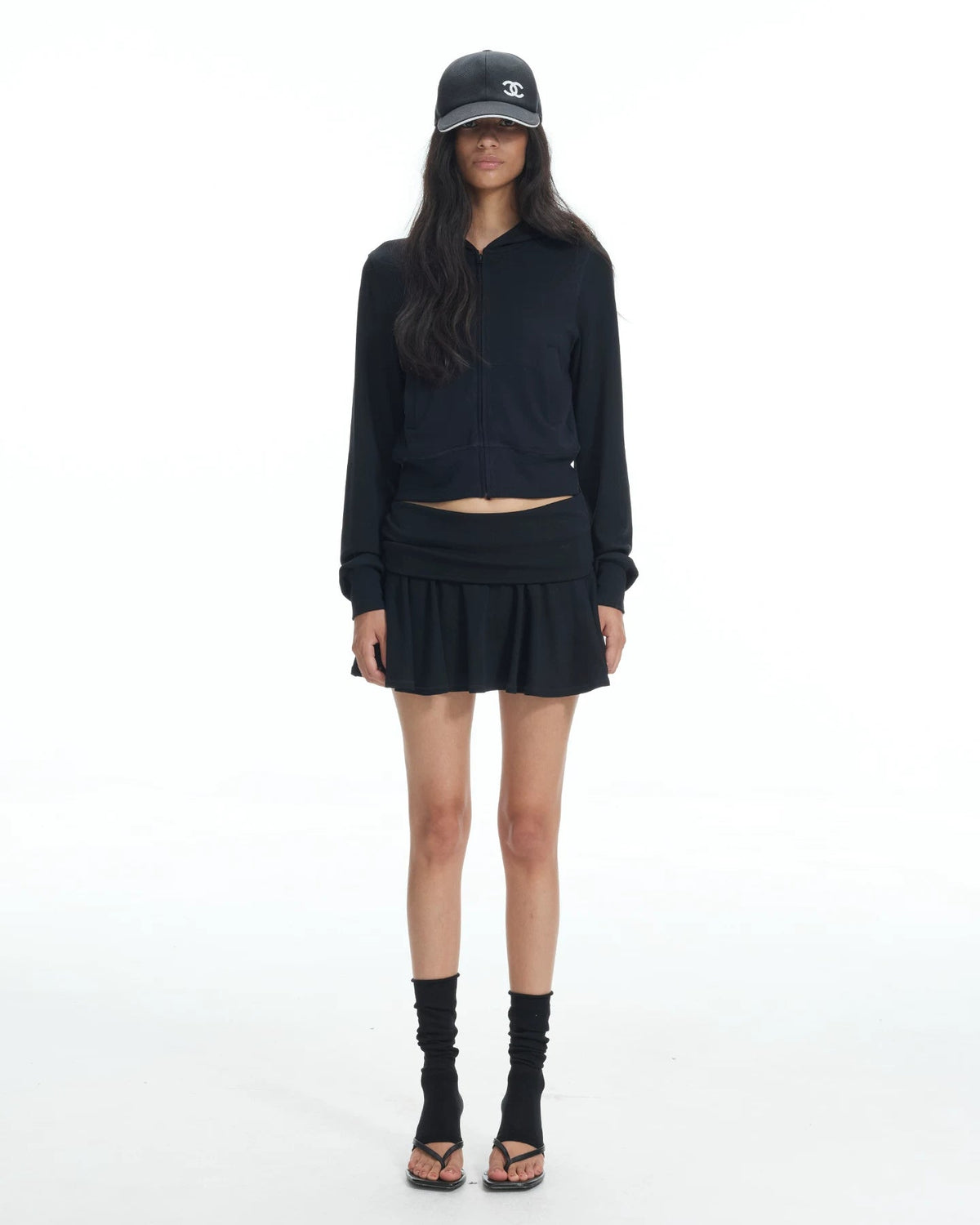 Off-Duty Three-Piece Set — Zip Hoodie, Mini Skirt & Foldover Pants