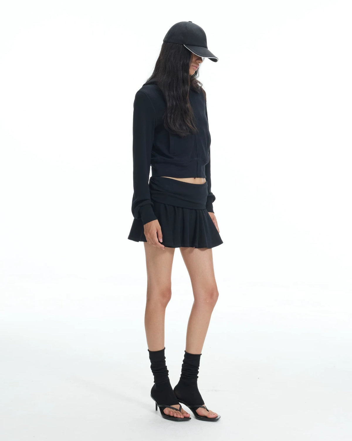 Off-Duty Three-Piece Set — Zip Hoodie, Mini Skirt & Foldover Pants
