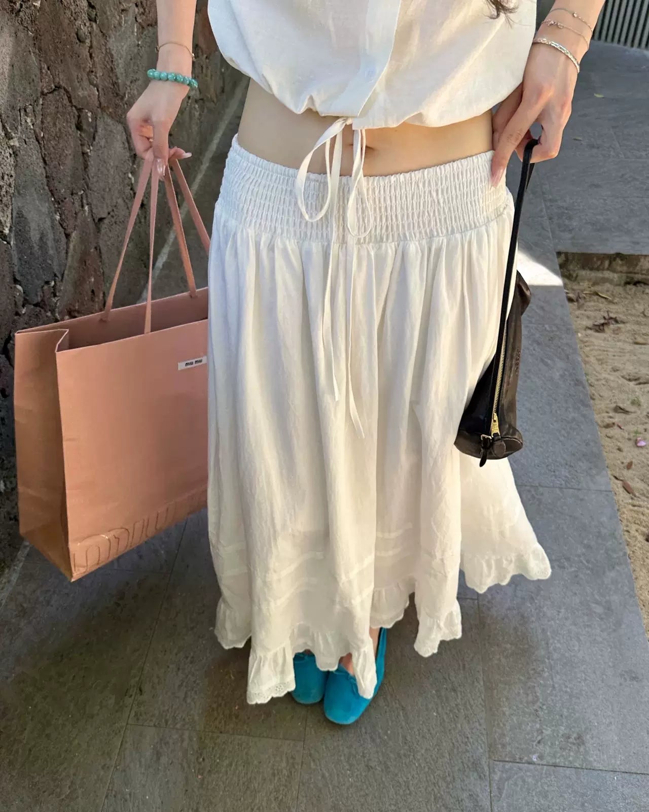 Oker | Lace Hem Linen Blend Maxi Skirt