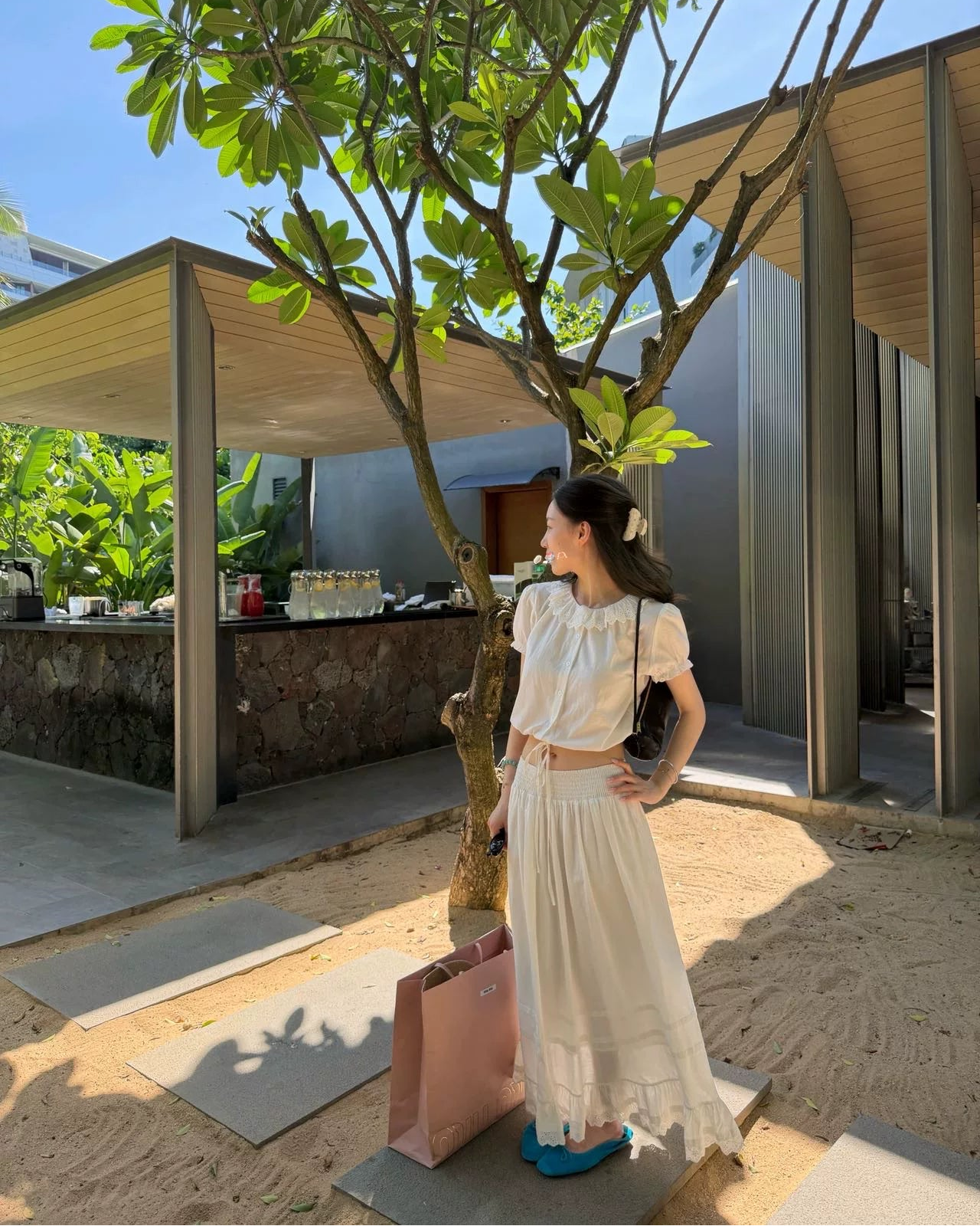 Oker | Lace Hem Linen Blend Maxi Skirt