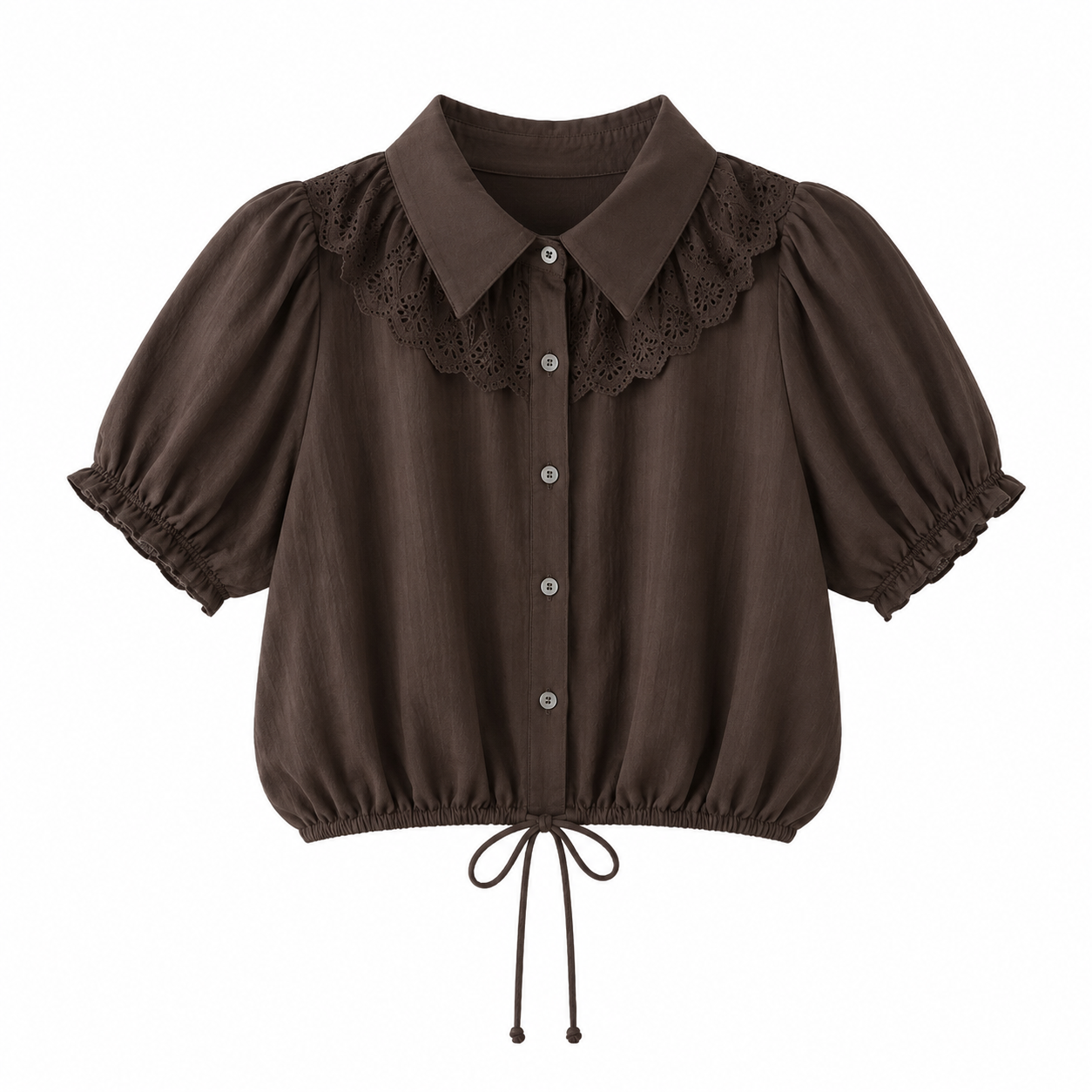 Oker | Linen Blend Tie-Front Puff Sleeve Blouse