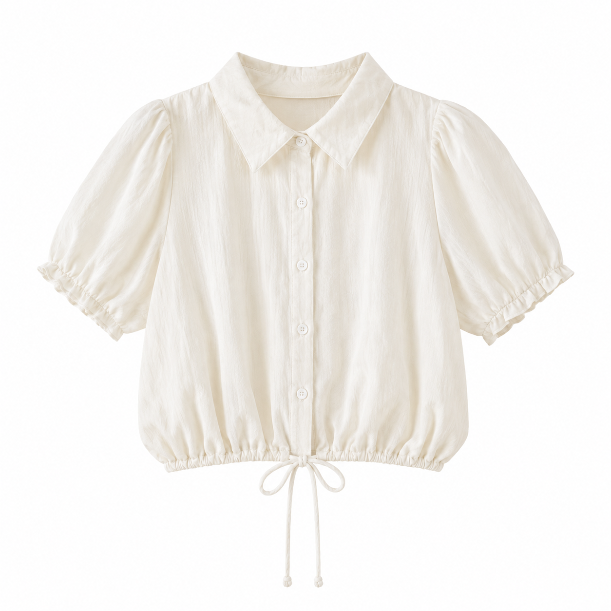 Oker | Linen Blend Tie-Front Puff Sleeve Blouse