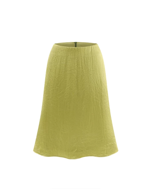 0122stepll | Olive Acetate Low Rise A-Line Midi Skirt