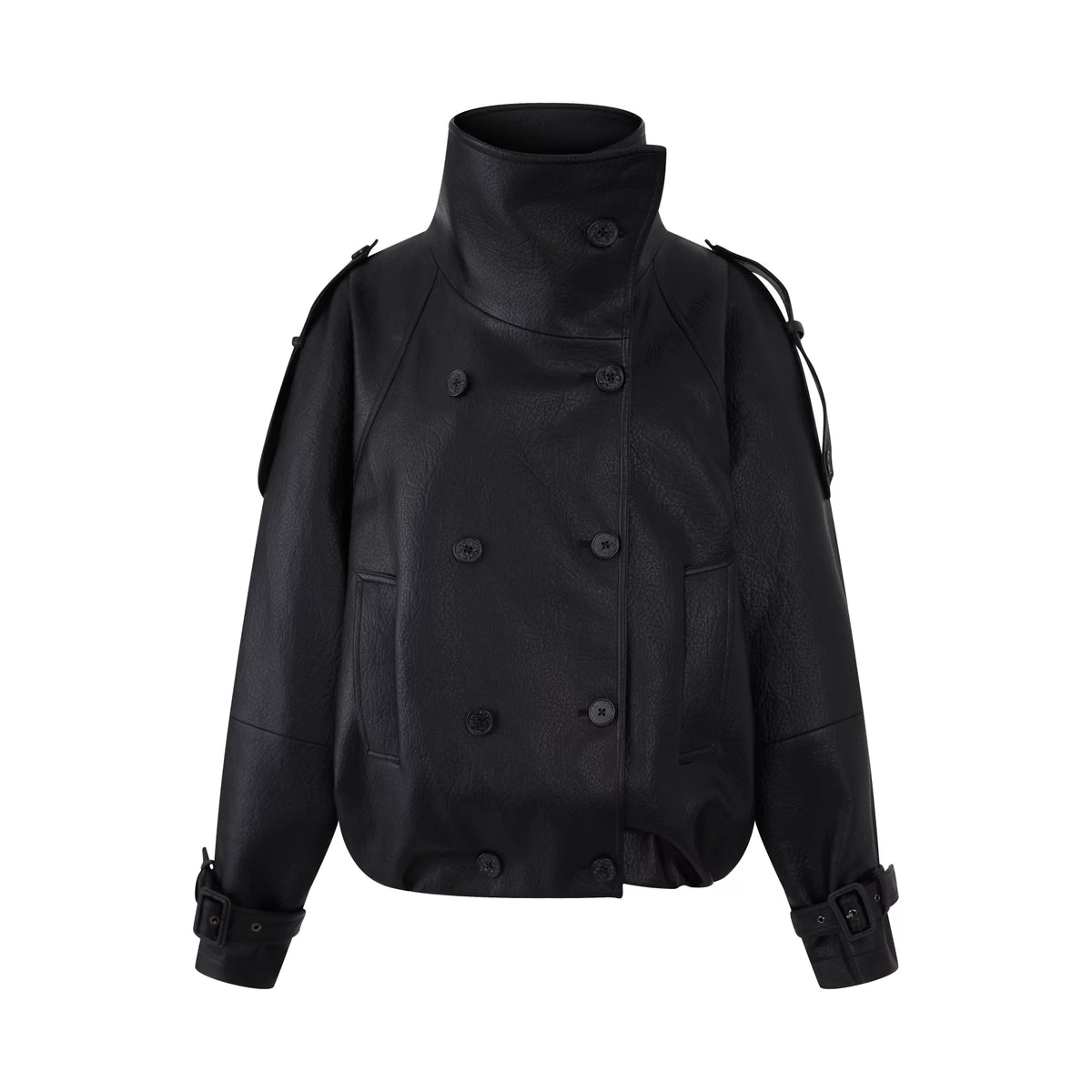 Oversized Double-Breasted Leather Jacket