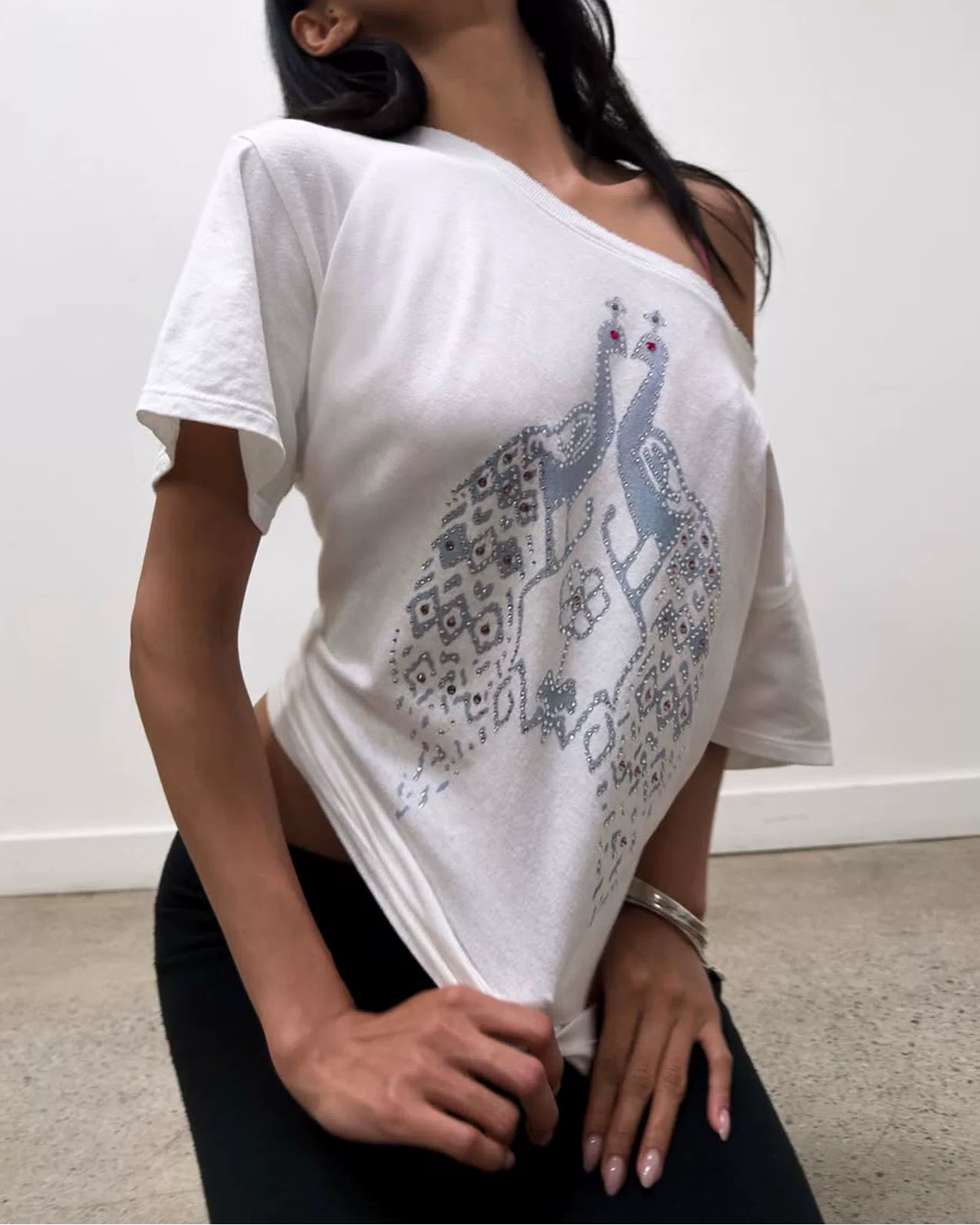 Elle | Peacocks Kissing Rhinestone Tee