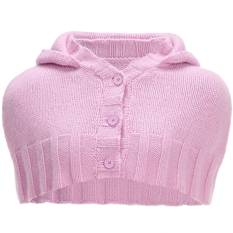 Pink Wool Hooded Cape & Gloves Set