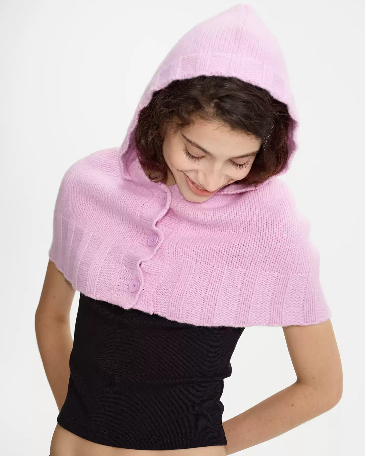 Pink Wool Hooded Cape & Gloves Set