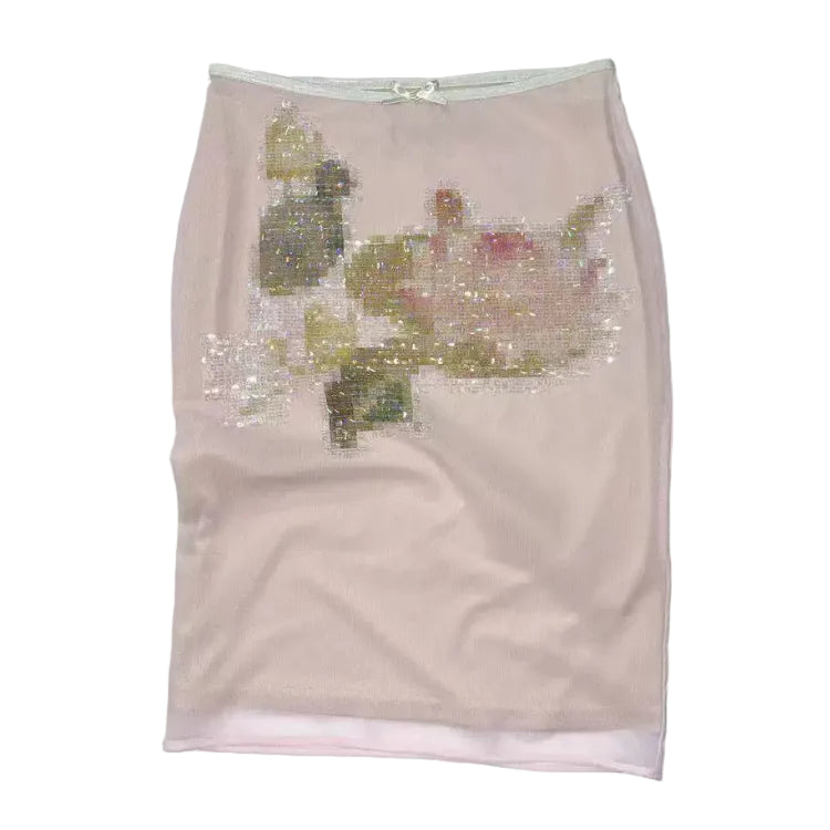 Elle | Pixel Lotus Sequin Mesh Midi Skirt