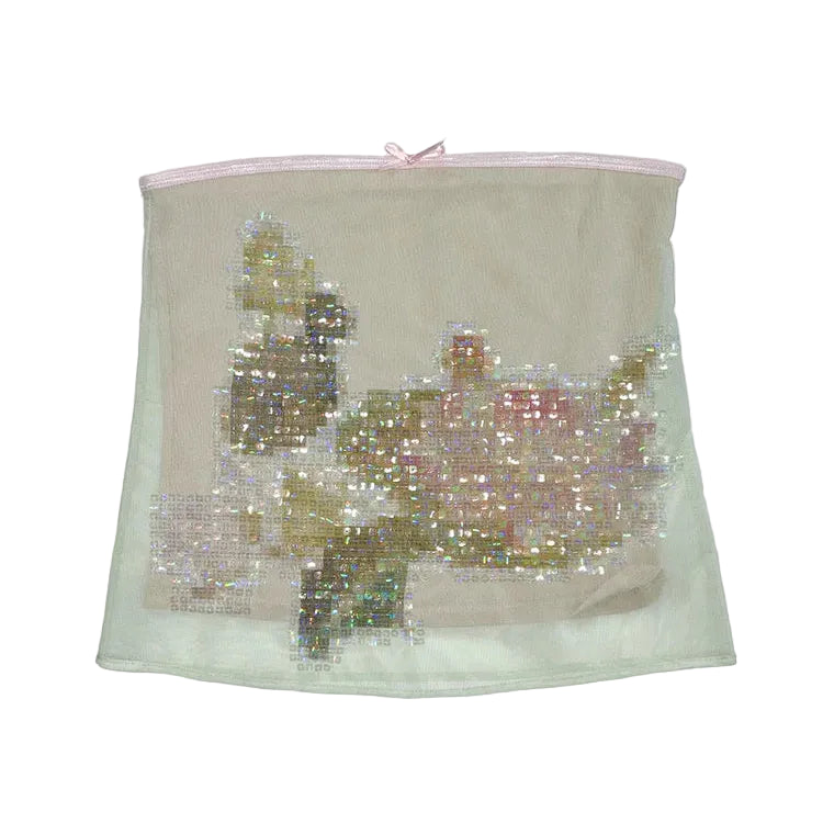 Elle | Pixel Lotus Sequin Mesh Midi Skirt
