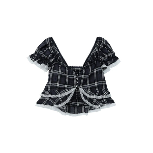 Plaid Lace-Trim Corset Top