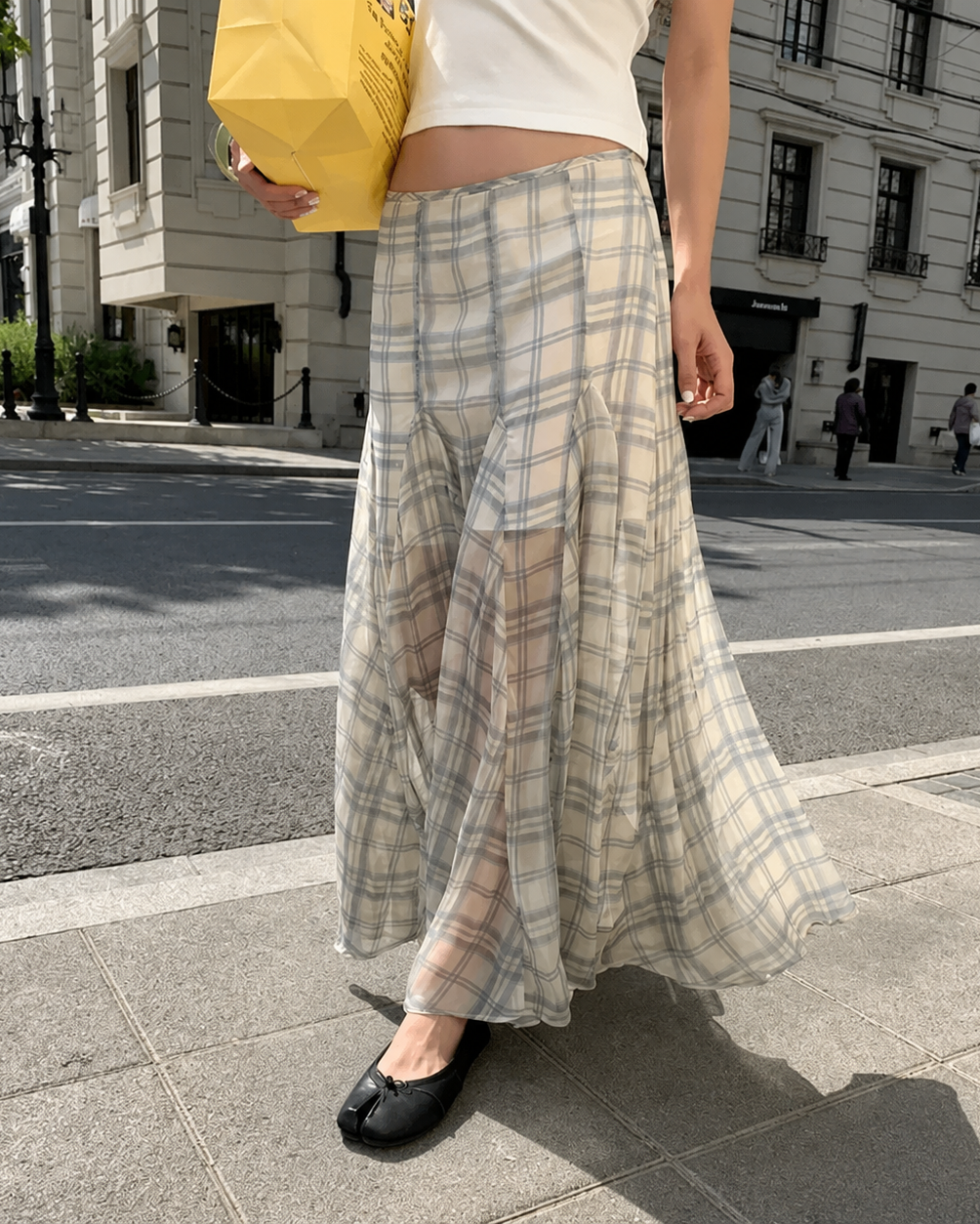 Sleep at 11 | Plaid Mesh Mermaid Maxi Skirt
