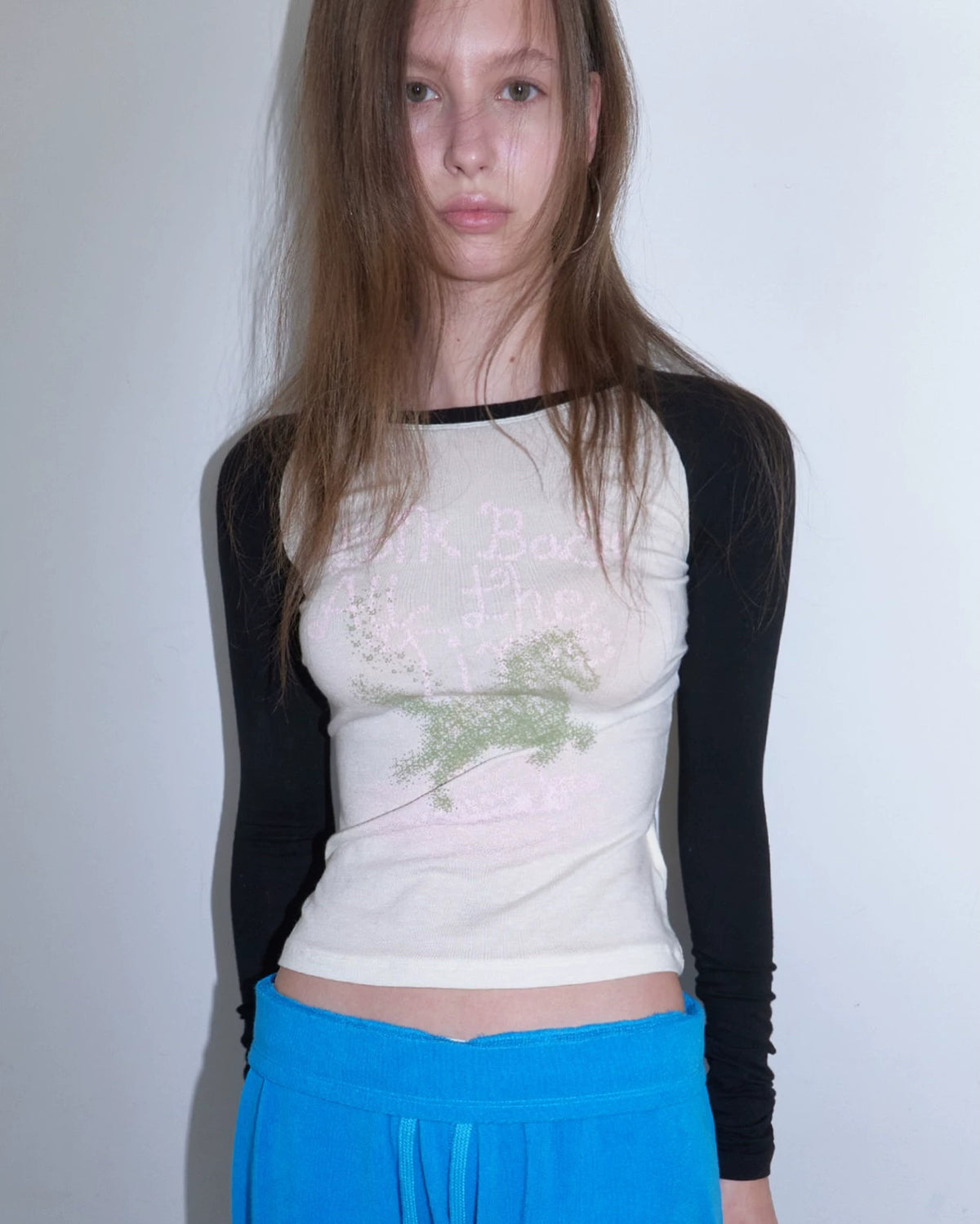 Pony Print Contrast Raglan Long Sleeve Top