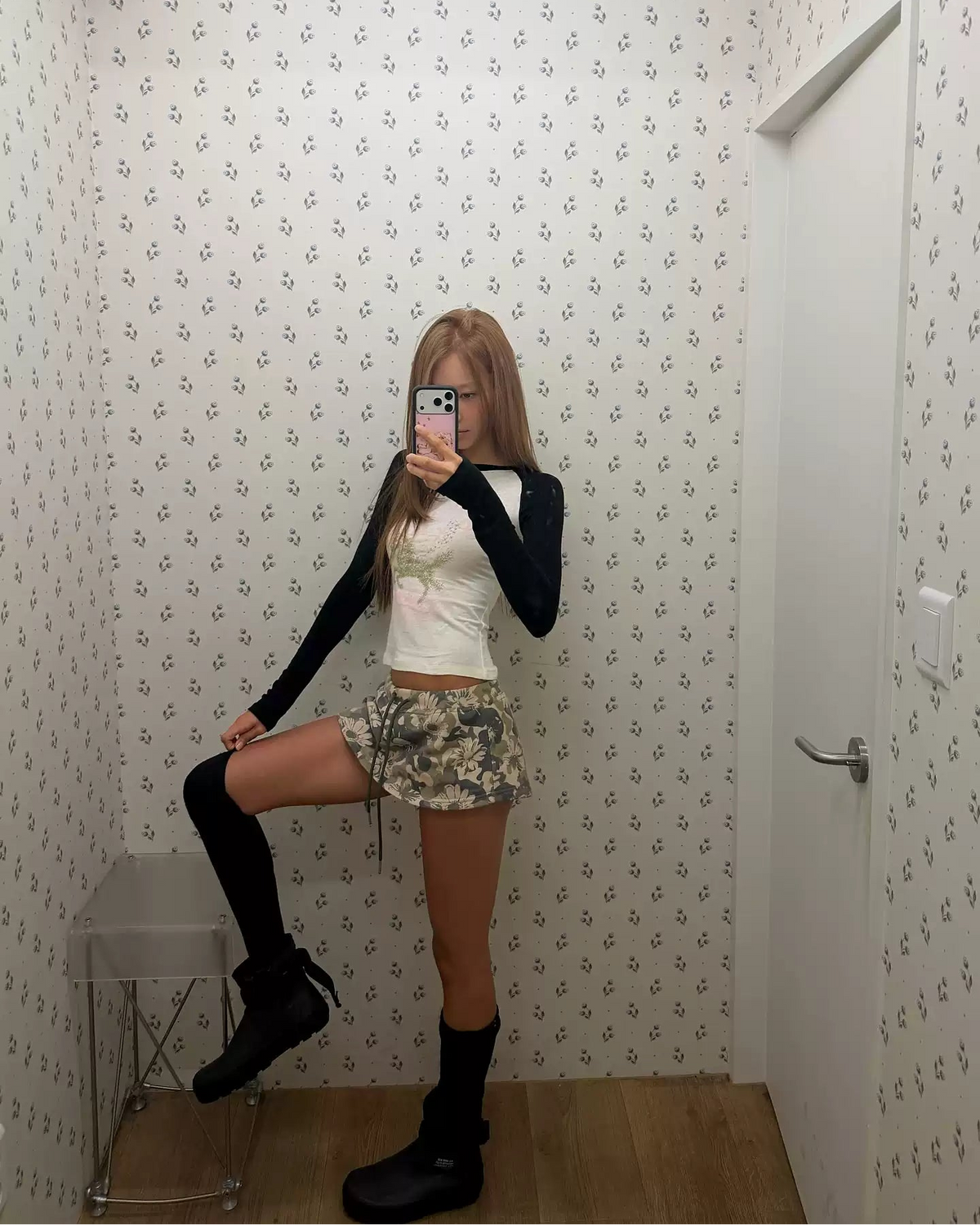 Pony Print Contrast Raglan Long Sleeve Top