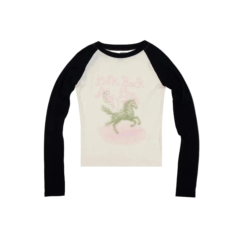 Pony Print Contrast Raglan Long Sleeve Top