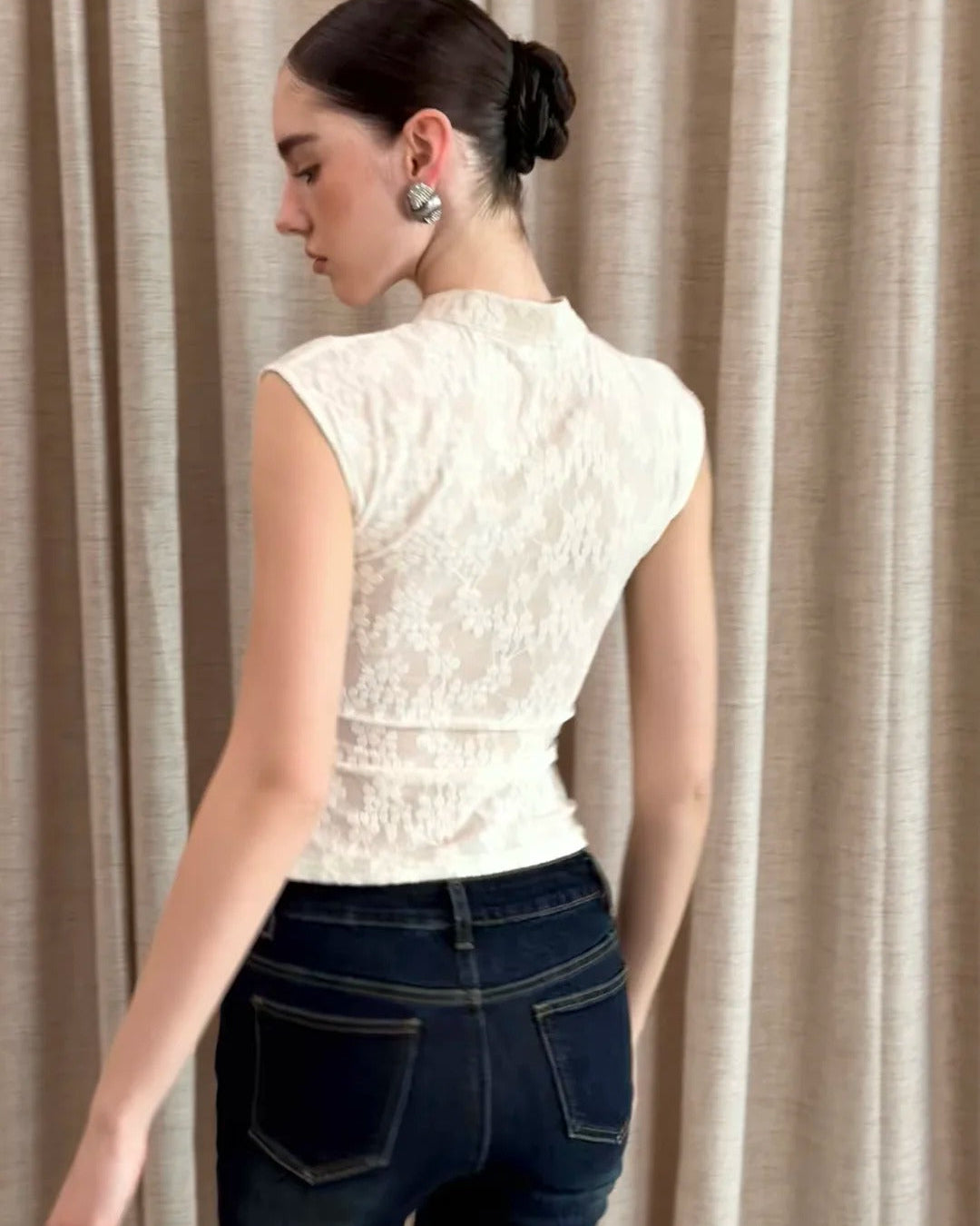 Pynki Swear | Flora Lace Mandarin Collar Top