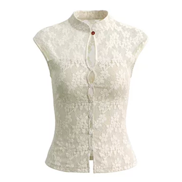 Pynki Swear | Flora Lace Mandarin Collar Top