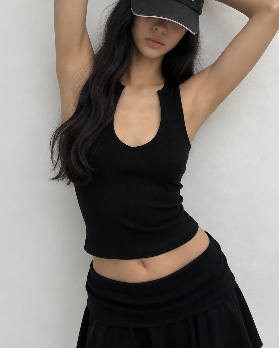 Raw Edge Ribbed V-Neck Tank Top