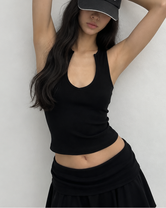 Raw Edge Ribbed V-Neck Tank Top