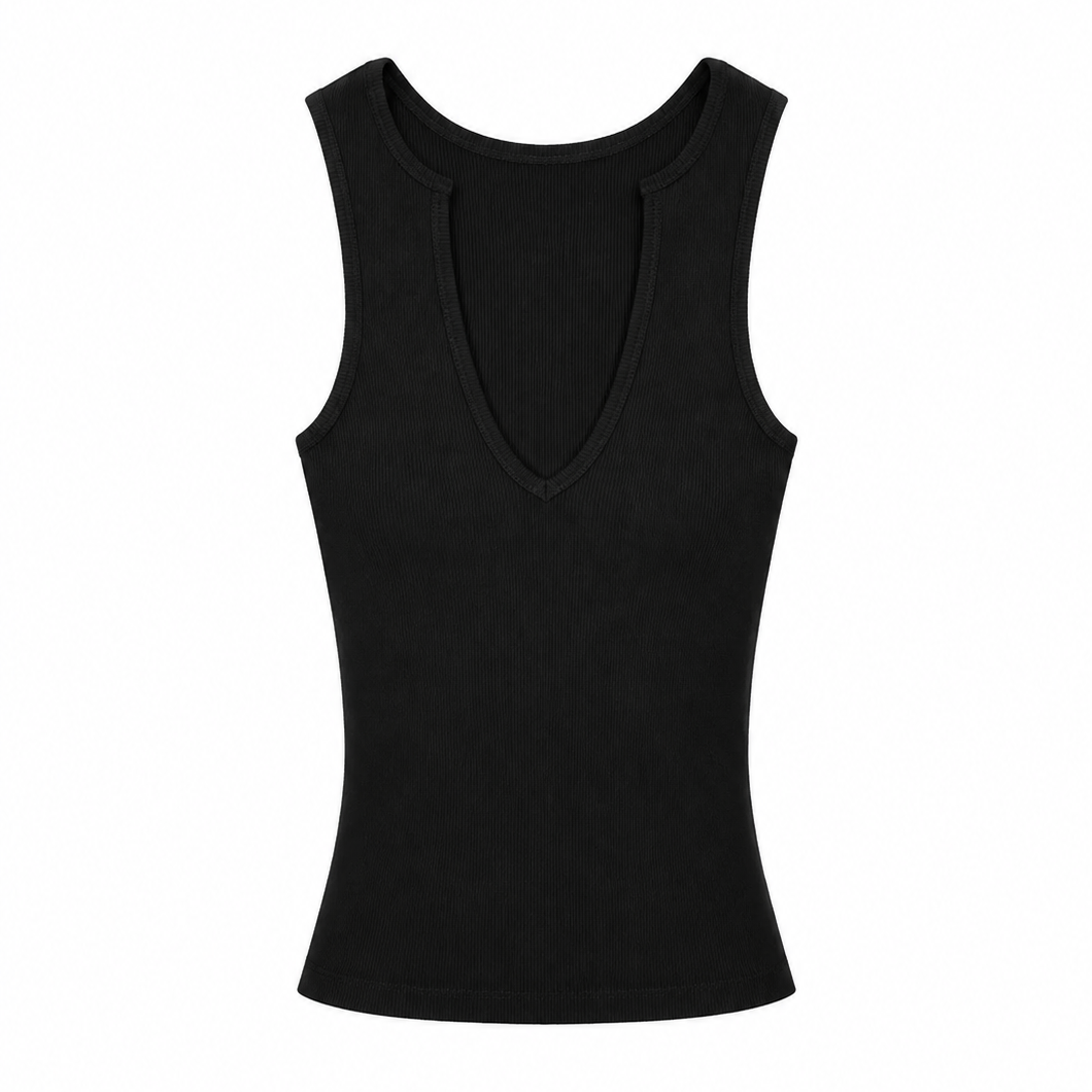 Raw Edge Ribbed V-Neck Tank Top