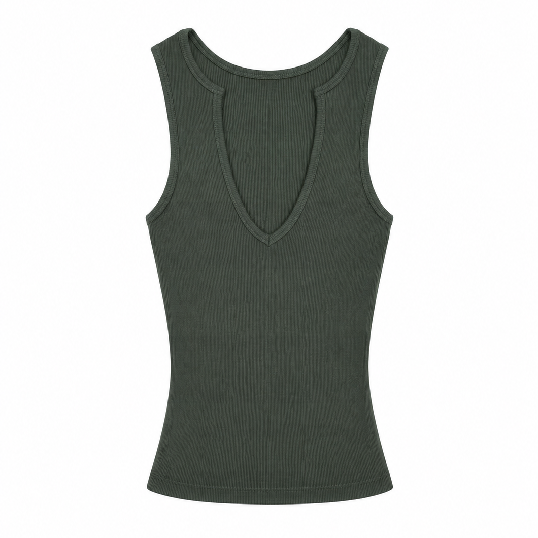 Raw Edge Ribbed V-Neck Tank Top