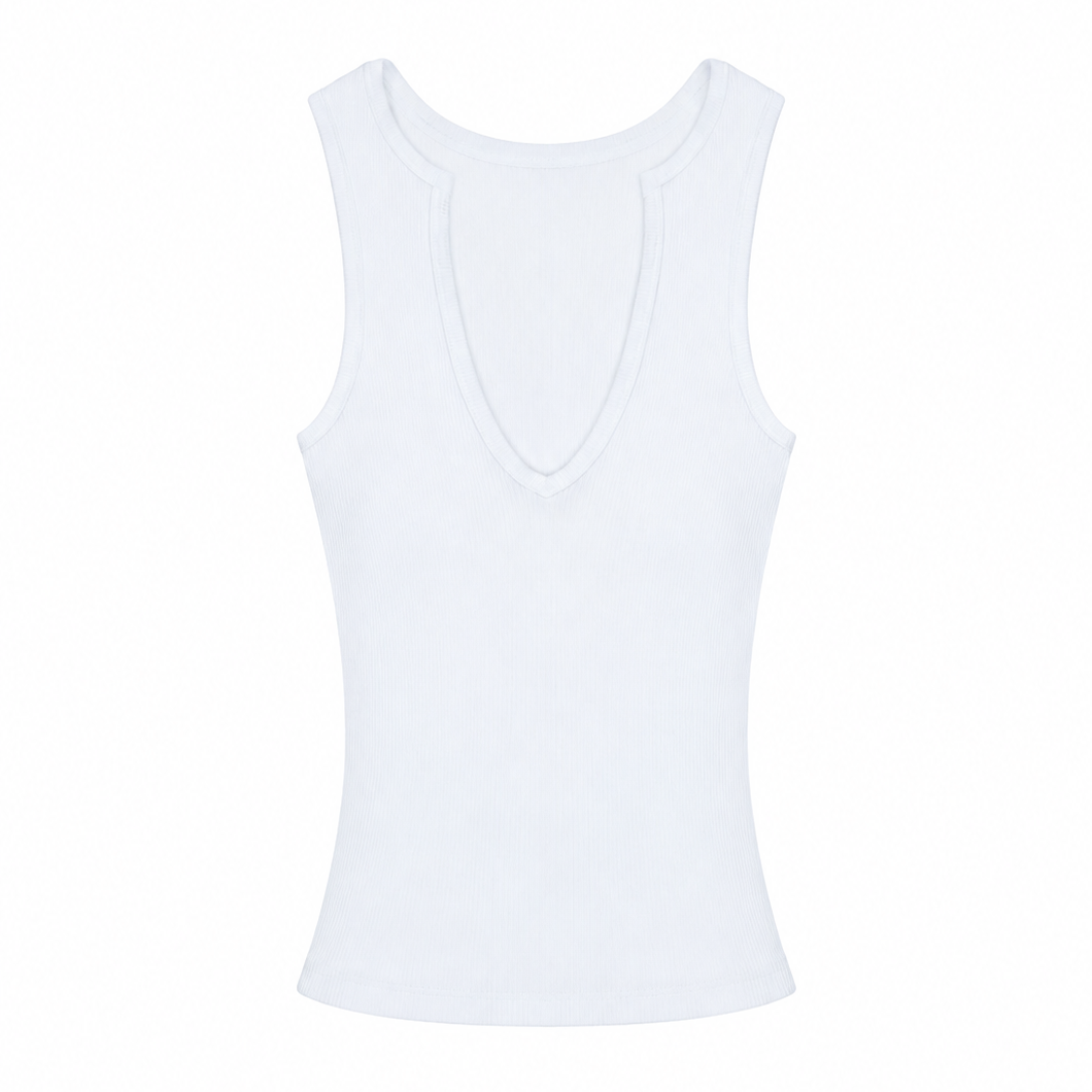Raw Edge Ribbed V-Neck Tank Top
