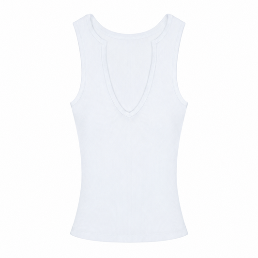 Raw Edge Ribbed V-Neck Tank Top