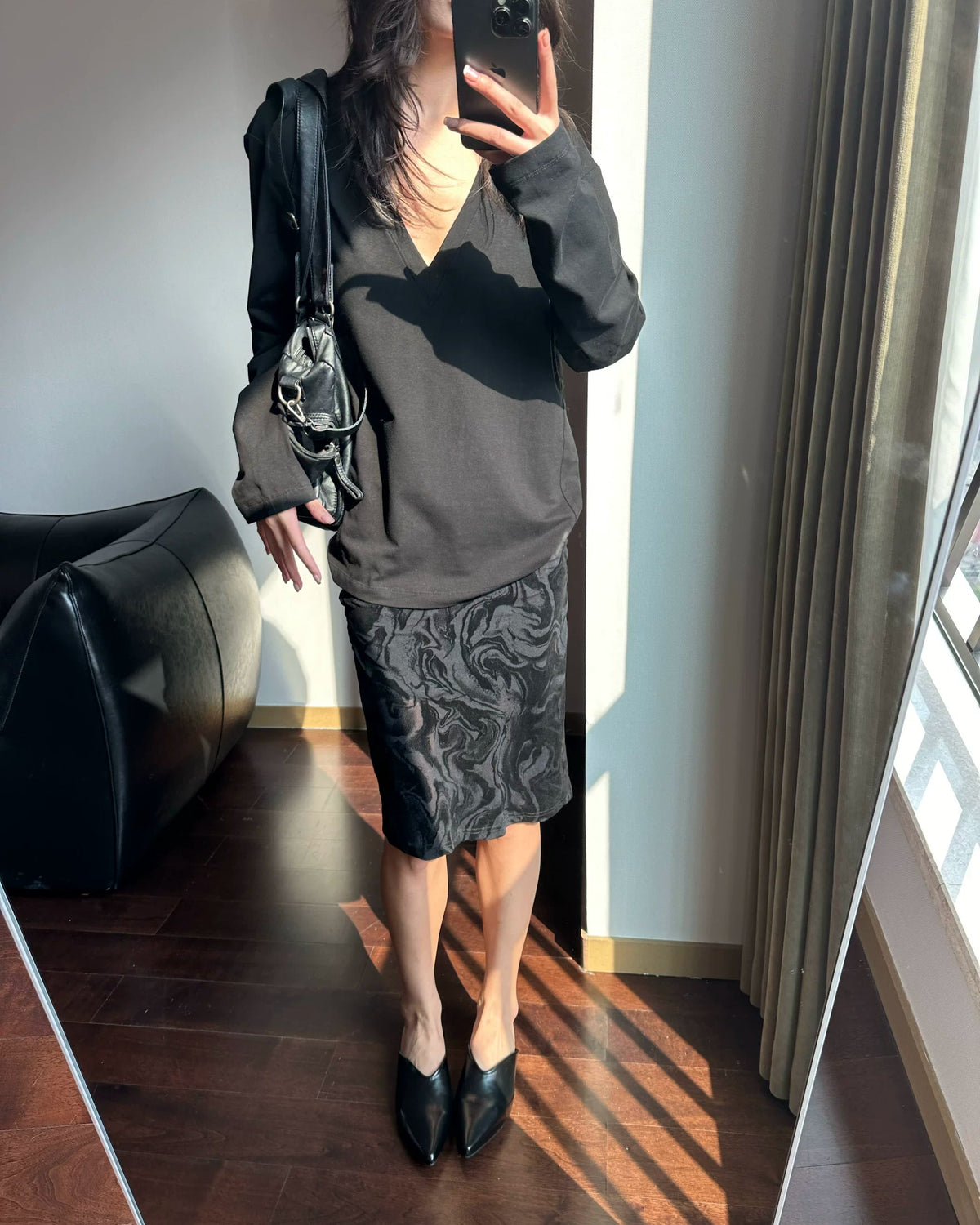 Relaxed Deep V-Neck Long Sleeve Tee