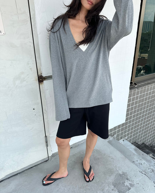 Relaxed Deep V-Neck Long Sleeve Tee