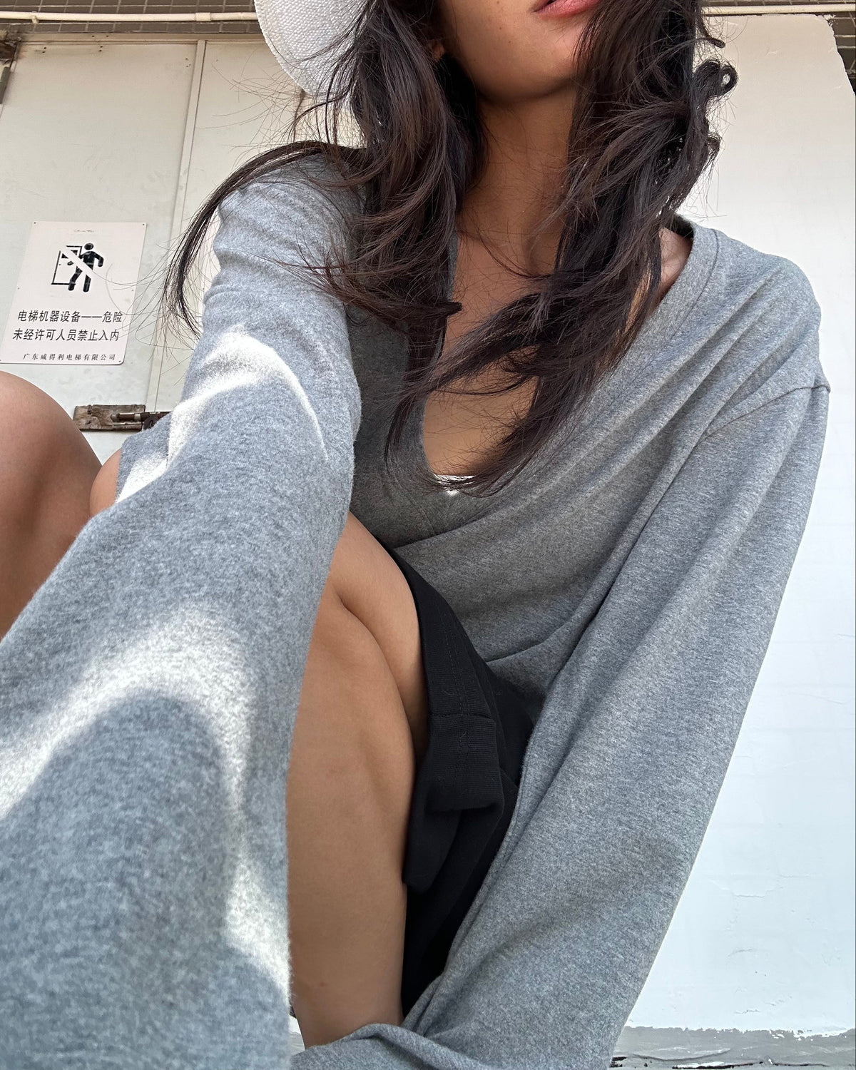 Relaxed Deep V-Neck Long Sleeve Tee