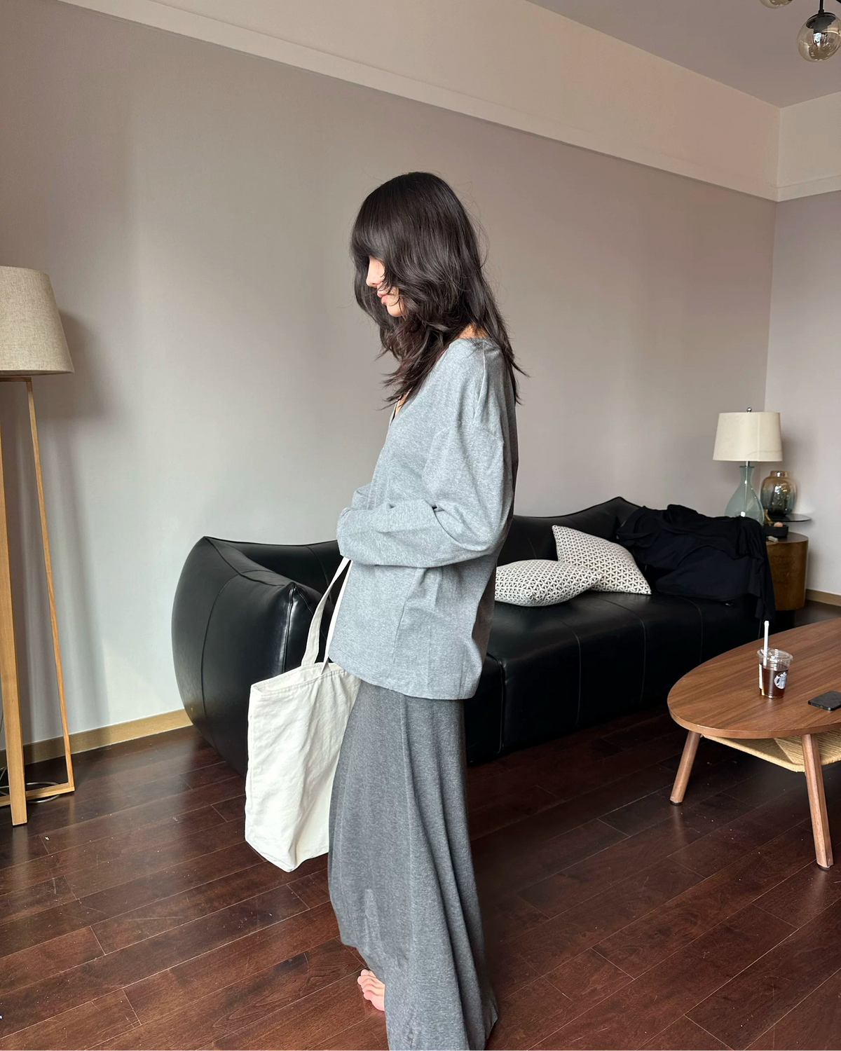 Relaxed Deep V-Neck Long Sleeve Tee