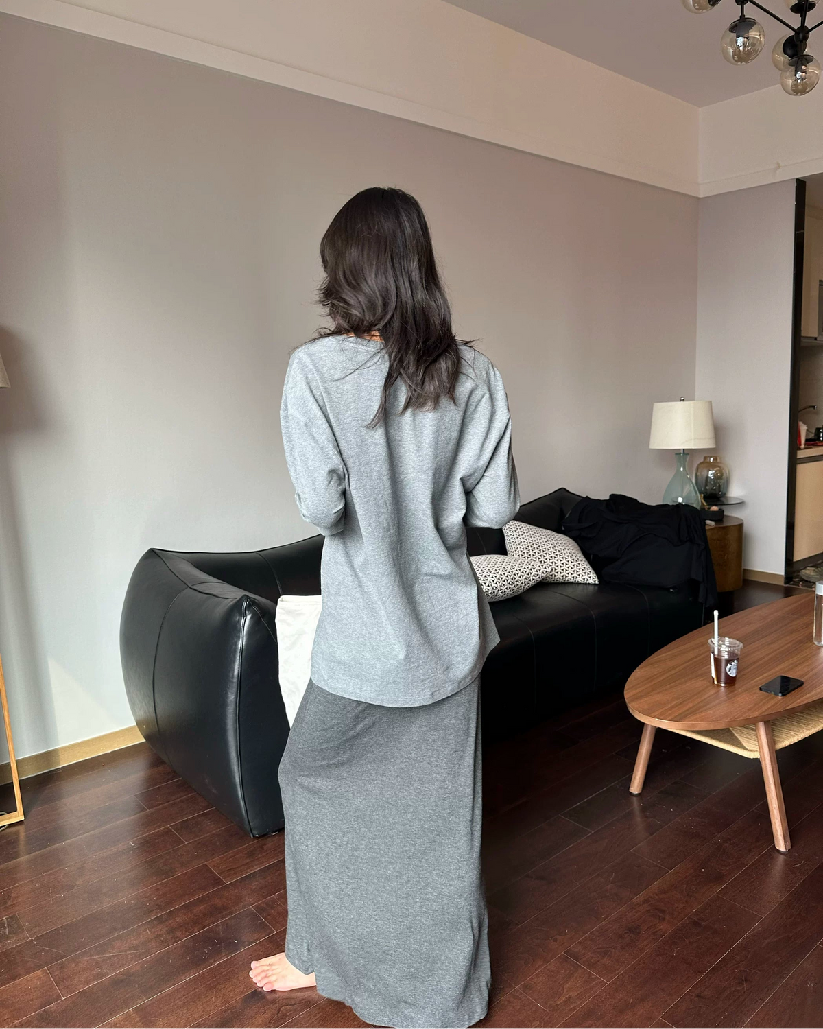 Relaxed Deep V-Neck Long Sleeve Tee