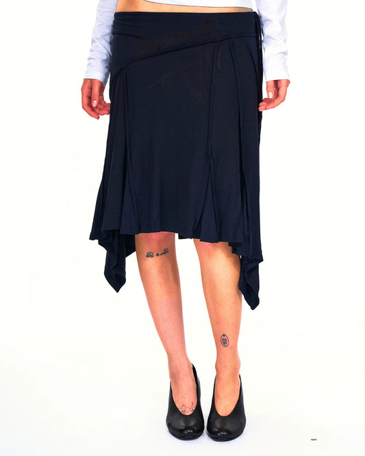 Restless Elegance Asymmetric Low Rise Midi Skirt