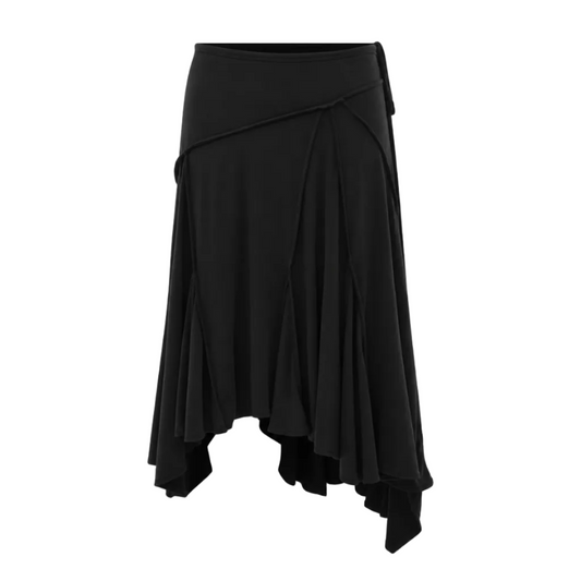 Restless Elegance Asymmetric Low Rise Midi Skirt