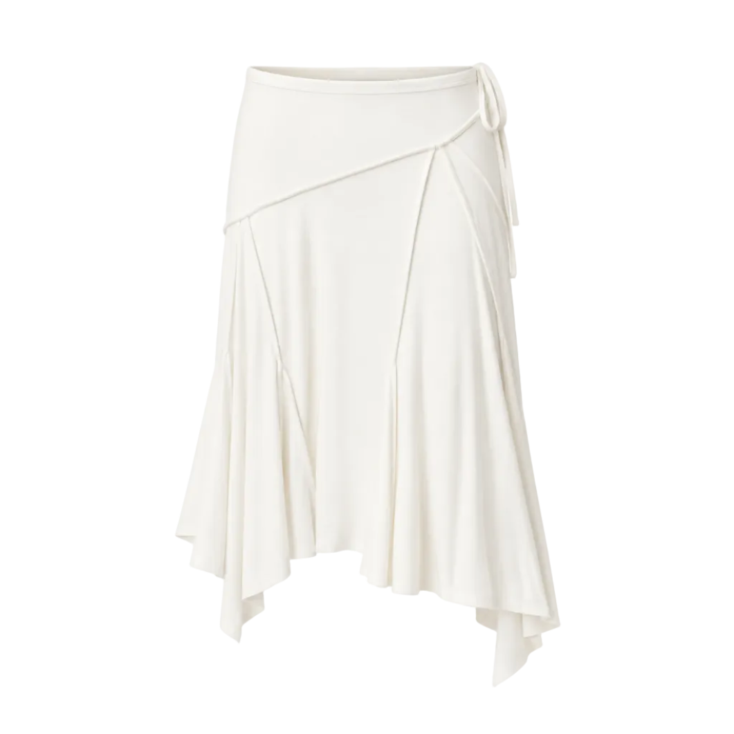 Restless Elegance Asymmetric Low Rise Midi Skirt