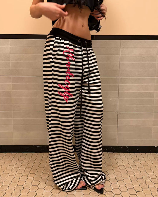 Retro Sequin Stripe Low-Rise Wide-Leg Sweatpants