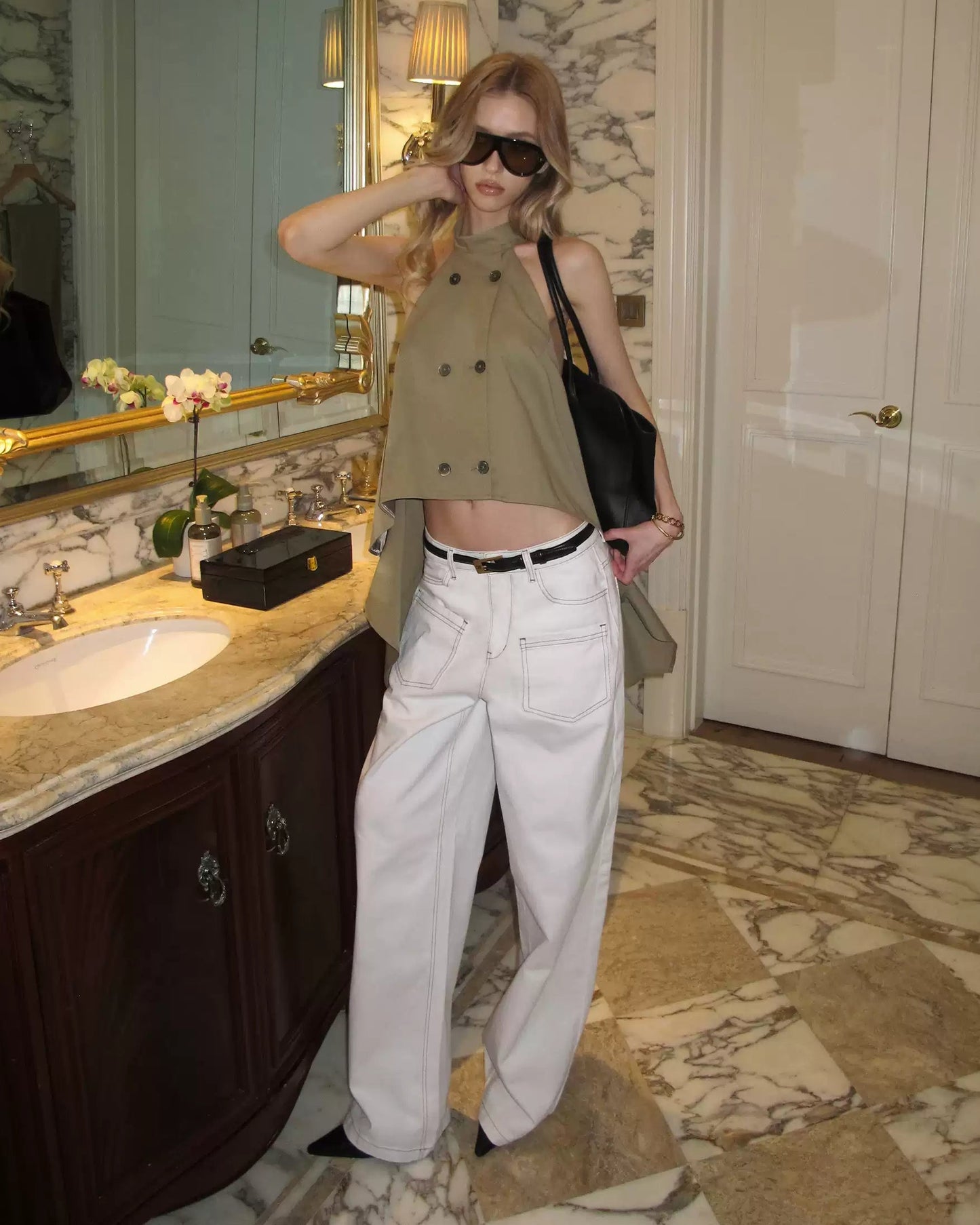 0122stepll | Reverse White Denim Pants