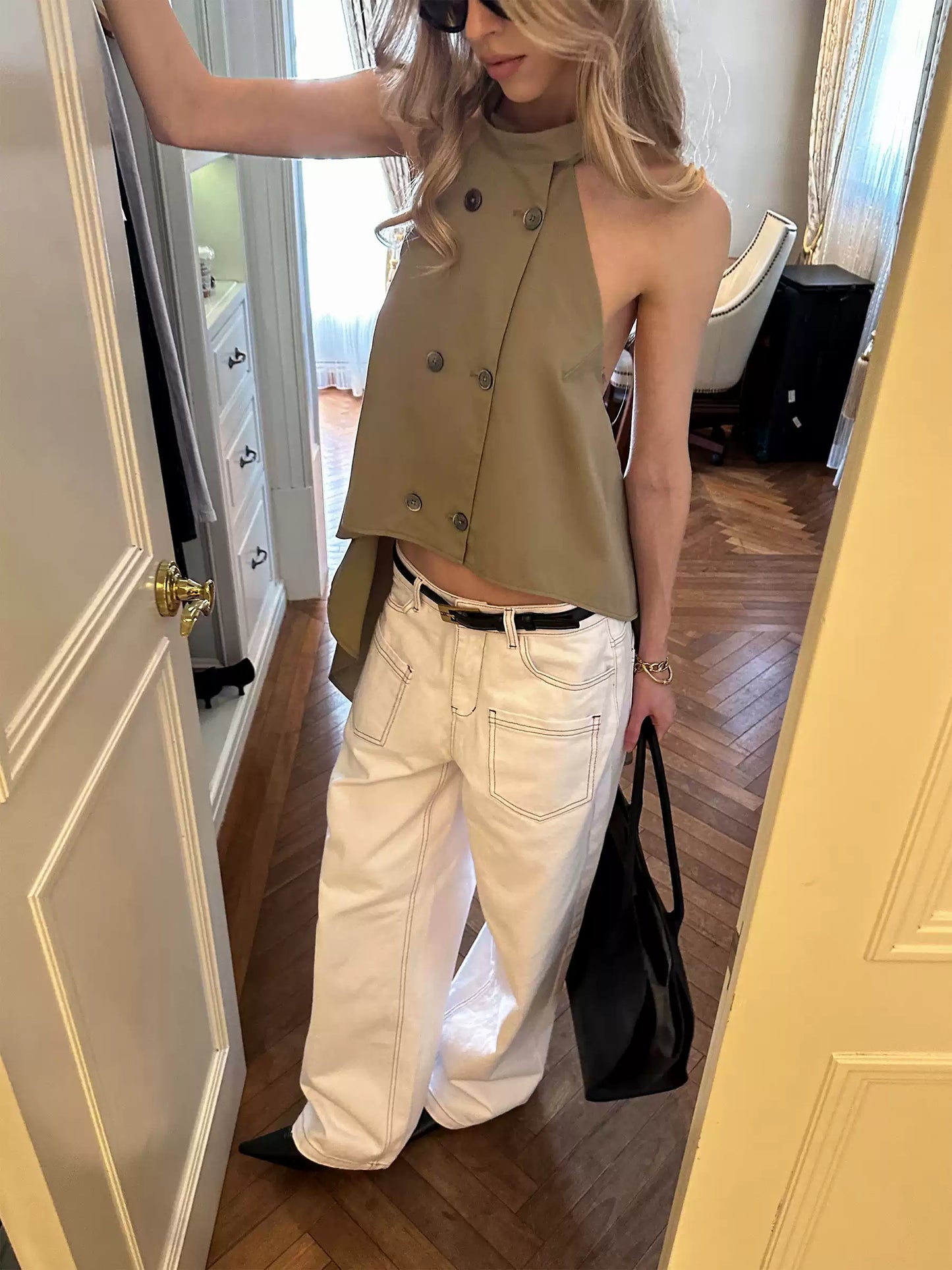 0122stepll | Reverse White Denim Pants