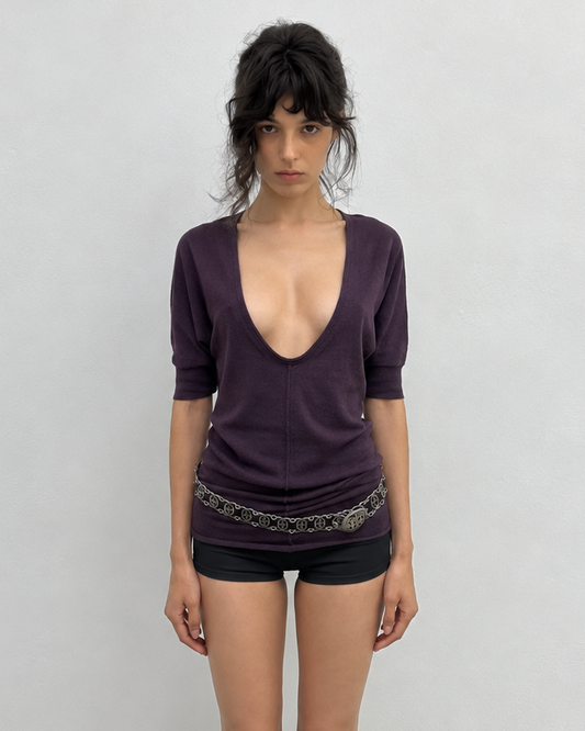 Reversible Deep V Knit Tunic Top