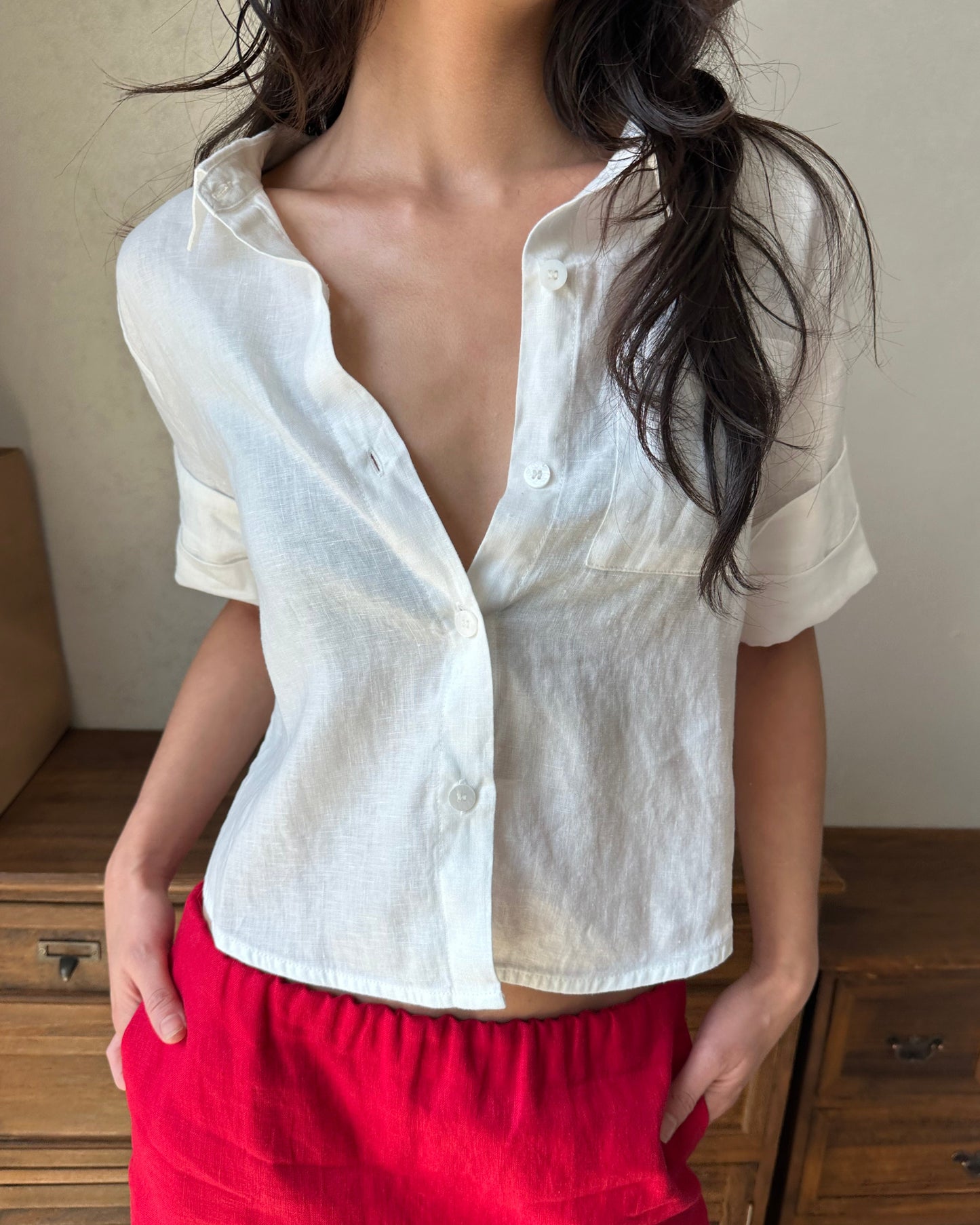 Elle | Rolled Sleeve Linen Shirt