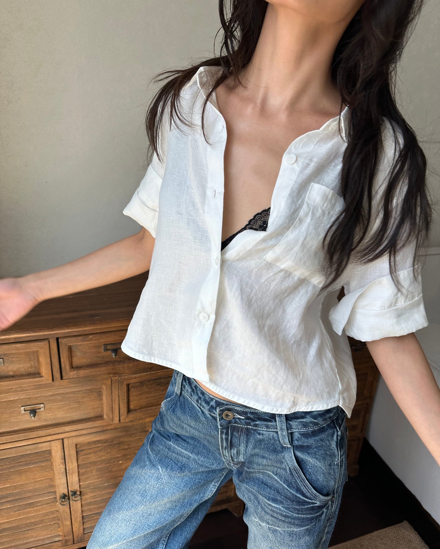 Elle | Rolled Sleeve Linen Shirt