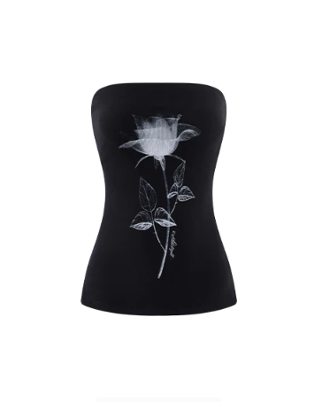 0122stepll | Rose Trace Strapless Top