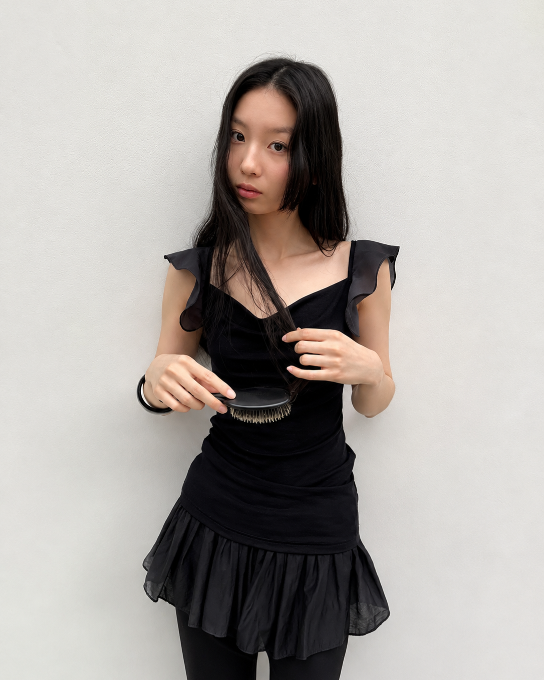 Ruffle Cowl Neck Fitted Top