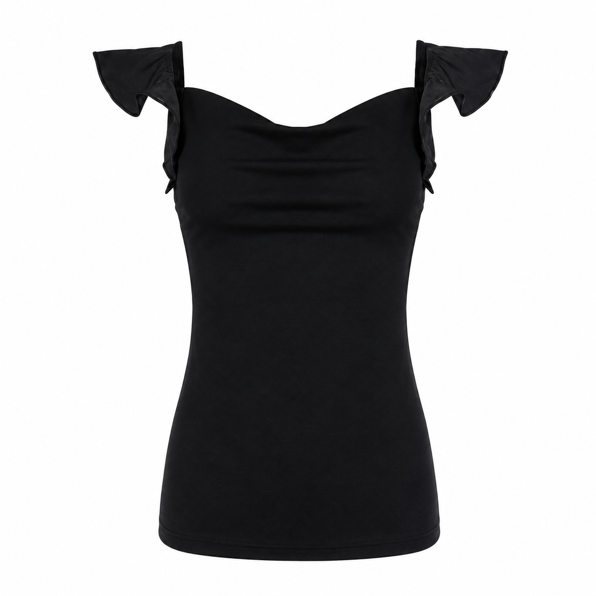 Ruffle Cowl Neck Fitted Top