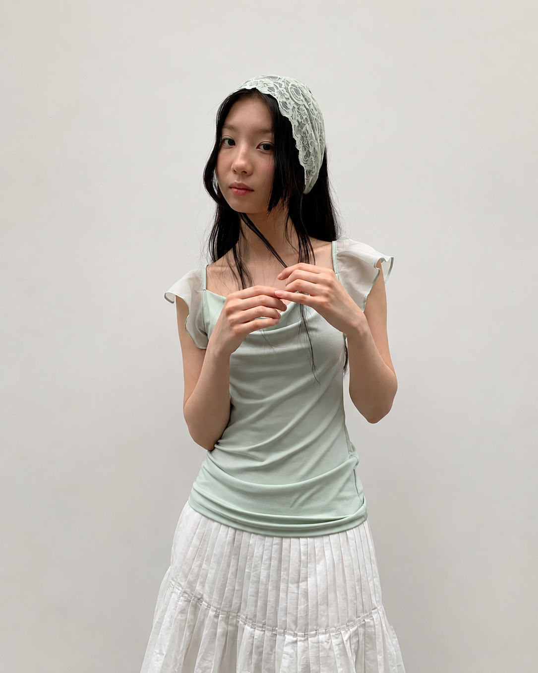 Ruffle Cowl Neck Fitted Top