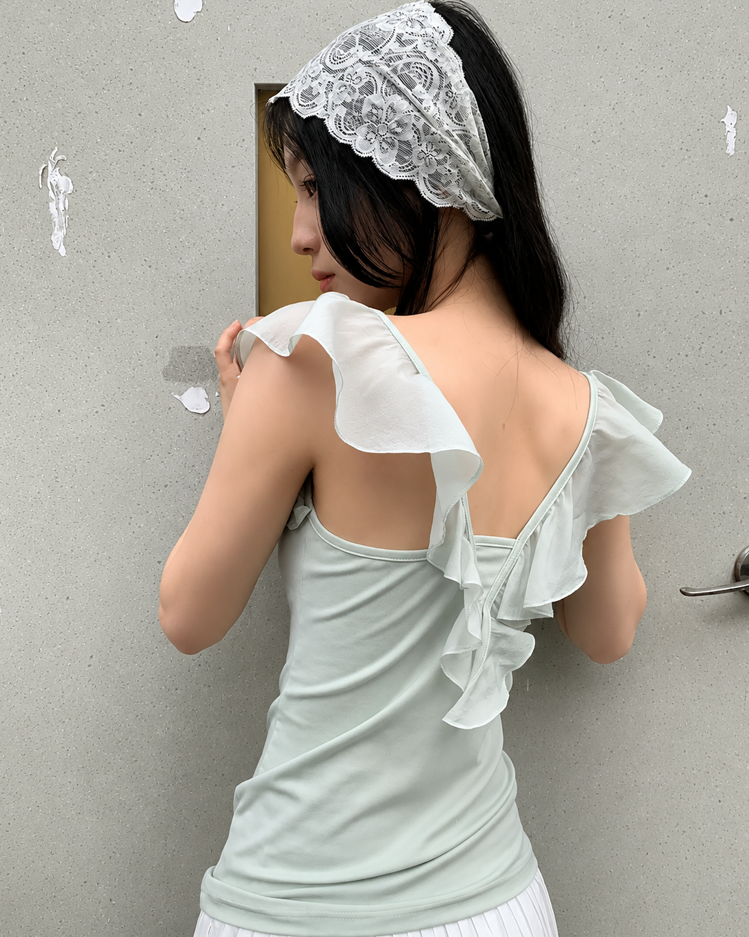 Ruffle Cowl Neck Fitted Top